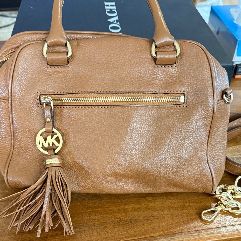 Michael Kors Tan Leather Satchel with Gold Accents